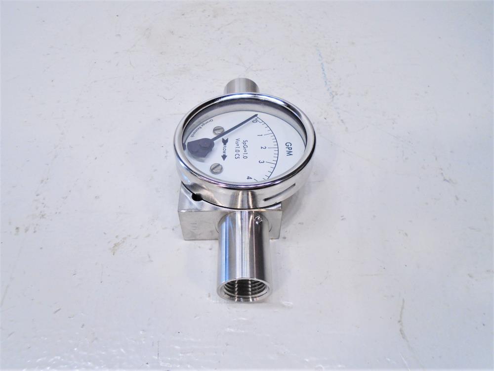 Orange Research 0-4 GPM In-Line Flow Meter, 1/2" NPT, Stainless, 2321FG-1C-2.5B